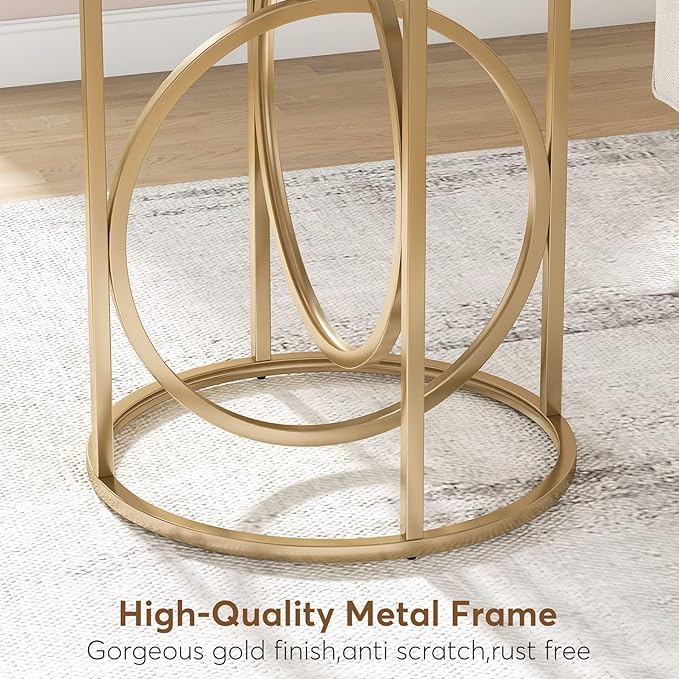 Tribesigns Round End Table for Living Room Set of 2, Modern Marble Side Table with Gold Metal Frame, White and Gold Accent Table, 26-Inch Tall Narrow Nightstand for Bedroom