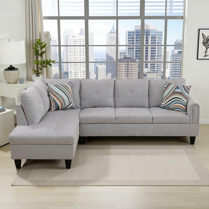 L Shaped Couch Sectional Couches with Chaise, 3 Pieces Modular Convertible Sofa for Living Room Furniture Sets and Small Apartment, Grey