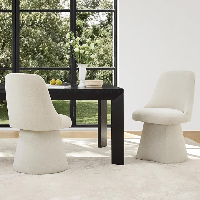 Swivel Dining Chair Mid Century Modern DeskChair High Back Upholstered Linen Fabric SideChair for Kitchen Diningroom Bedroom,Linen,4 Box