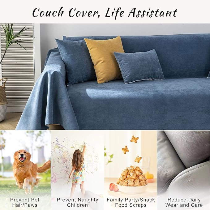 STACYPIK Waterproof Dark Blue Sofa Cover, Washable Couch Cover for 2 Cushion Couch, Anti-Slip Furniture Protector, Pet-Friendly Couch Cover for Pets and Kids, Loveseat Covers, Futon Cover-71X90IN