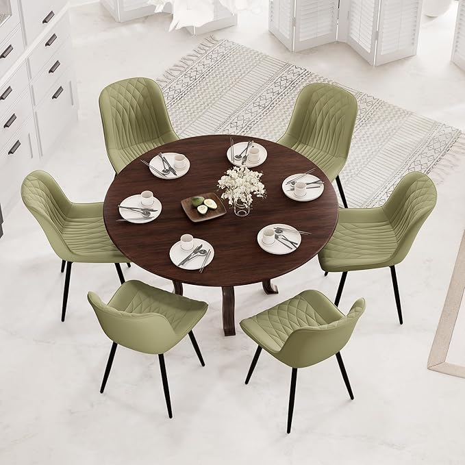 YOUNIKE Dining Chairs Set of 2 with High Back Mid Century Modern Kitchen Dining Room Chairs Faux Leather Upholstered Comfortable Wide Seat Padded Accent Side Chair for Living Room Avocado Green