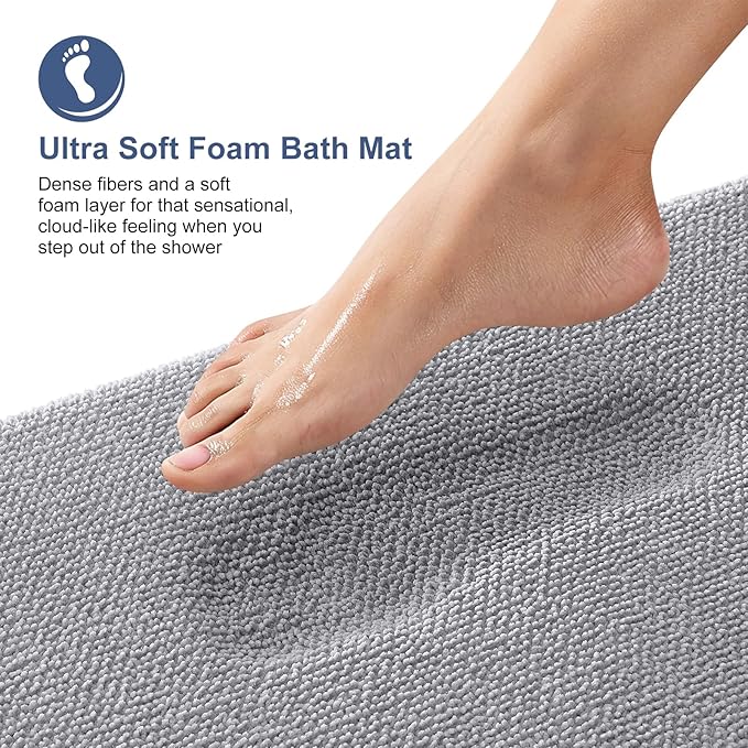 OLANLY Thick Memory Foam Bath Mat Rug 47x17, Extra Soft Absorbent Bathroom Rug, Quick Dry Bath Mats, Non-Slip, Machine Washable Carpet for Bathroom, Tub and Shower, Home Decor Accessories, Grey