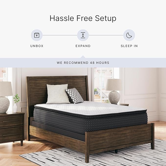 Signature Design by Ashley Limited Edition Pillow Top 13 " Pillow Top Hybrid Mattress with Gel Memory Foam, Edge Support for Cool Sleep and Pressure Relief, Queen, Fiberglass Free, Mattress In A Box