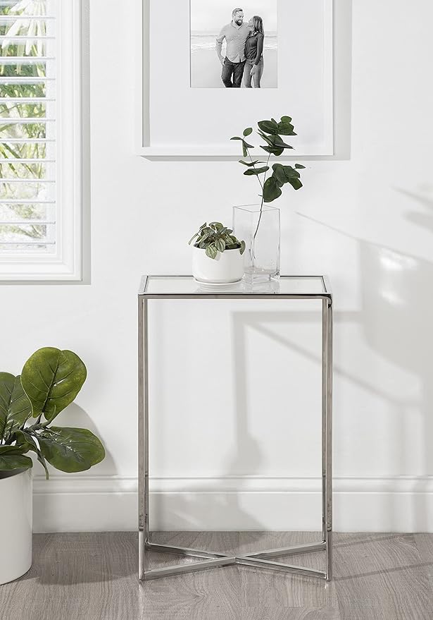 Kate and Laurel Jaspur Modern Slim End Table, 16 x 8 x 24, Silver, Decorative Glam Side Table for Use as Narrow Bedroom Nightstand or Living Room Accent