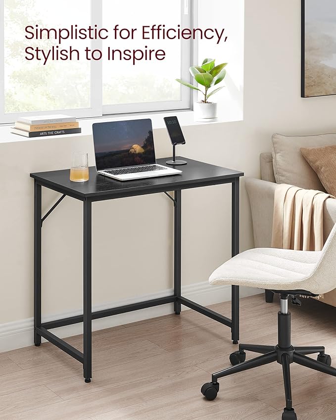 VASAGLE Computer Desk, Gaming Desk, Home Office Desk, for Small Spaces, 19.7 x 31.5 x 29.5 Inches, Industrial Style, Metal Frame, Black with Wood Grain ULWD038B56