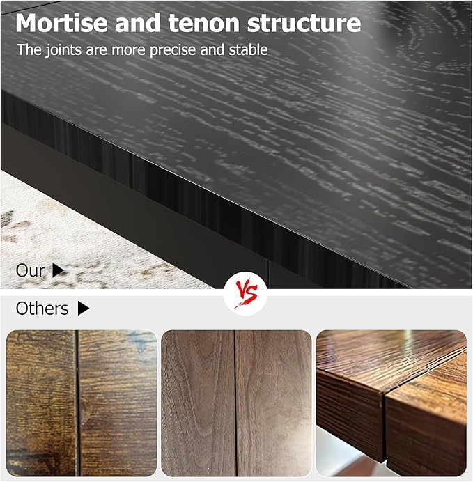 GarveeHome 70.8in Industrial Dining Table for 6, Wooden Long Dinner Table with Mortise Tenon Design, Kitchen Table with Sturdy Metal Legs, for Dining Room Home Office Living Room, Black