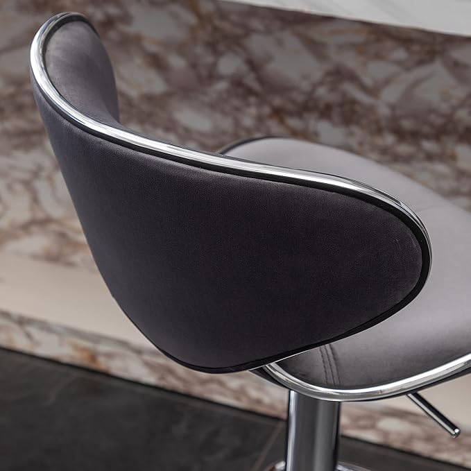 Roundhill Furniture Masaccio Velvet Upholstered Adjustable Swivel Barstool, Set of 2, Gray