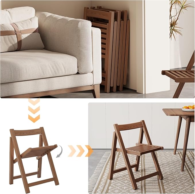 Wood Folding Chairs Set of 4, Indoor Outdoor Wooden Foldable Dining Chairs, Space-Saving and Portable Design for Kitchen, Lawn, Patio 300lbs Capacity,