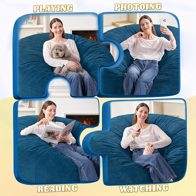 HABUTWAY 4FT Bean Bag Chair,Giant Bean Bag Chairs for Adults,Big Bean Bags with Memory Foam Filled, Large Beanbag Chairs with Soft Corduroy Cover-Dark Blue