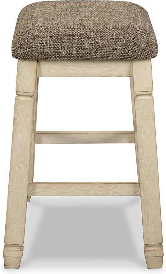Signature Design by Ashley Bolanburg Farmhouse 24" Counter Height Upholstered Barstool, 2 Count, Whitewash