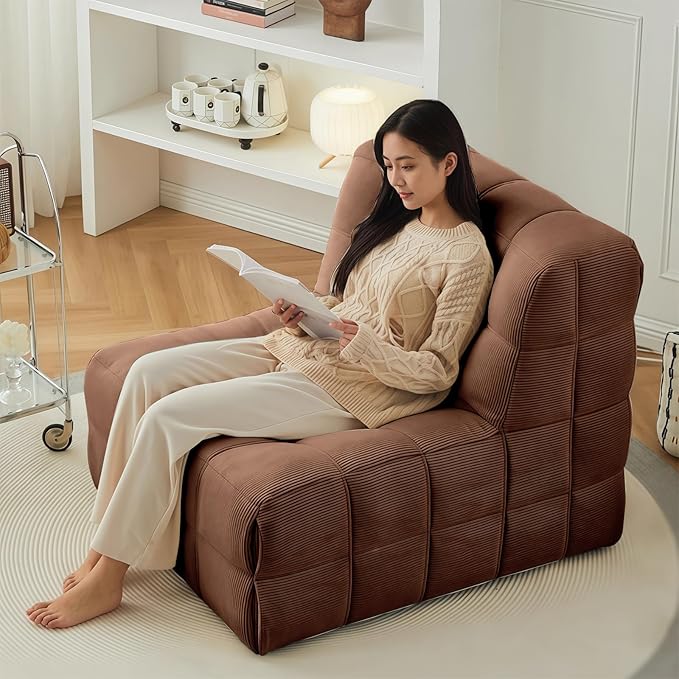 Bean Bag Chair - Memory Foam Bean Bag Chair for Adults, Comfy High-Resilience Single Sofa, Small Space Floor Chair, Chaise Lounge for Living Room, Bedroom (Dark Brown, Square)