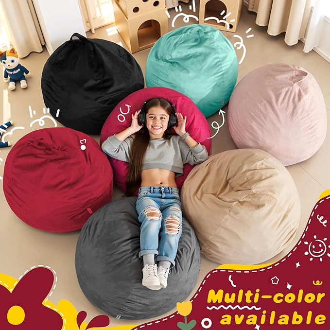 HABUTWAY 2FT Bean Bag Chair, 2' Beanbags Small Bean Bag Chairs with Filling, Teardrop Bean Bag Chair Luxurious Velvet Ultra Soft Fur with Removable Cover (Red)