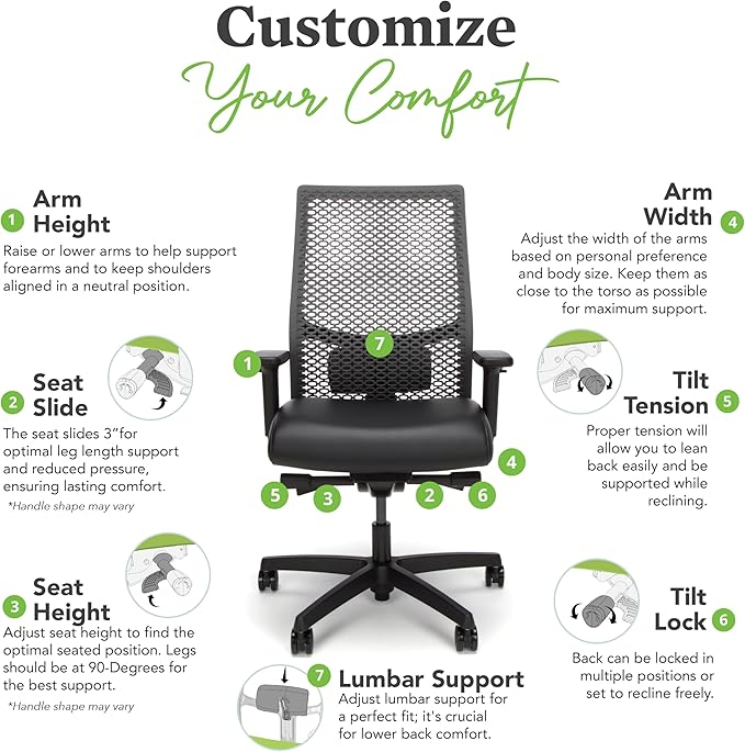 HON Ignition 2.0 ReActiv Ergonomic Office Chair, Synchro-Tilt Recline, Breathable Flex Back, Swivel Wheels, Comfortable Desk Chair for Long Hours, Blue