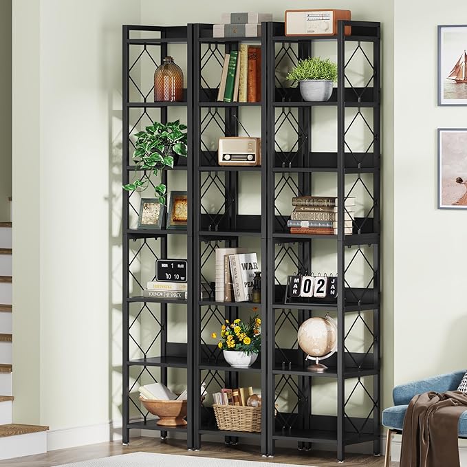 Tribesigns 78.7 Inch Extra Tall Narrow Bookshelf, 7 Tier Skinny Bookcase for Small Spaces, Freestanding Display Shelves, Multifunctional Corner Storage Organizer for Home Office, Black
