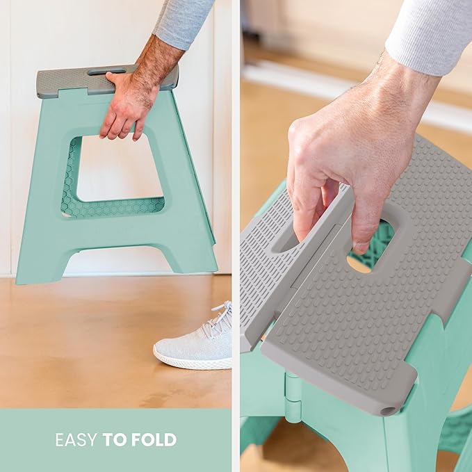 Vigar Compact Step Stool Foldable, 12-1/2-inch Step Stools for Adults up to 330 Pound, Lightweight Stool, Non-Slip Folding Step Stool, Light Turquoise