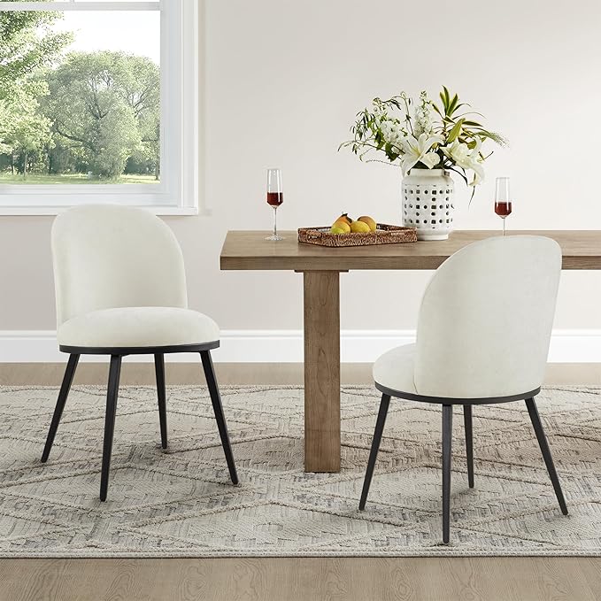 Dining Chairs Set of 4, Fabric Upholstered Dining Room Chairs with Ergonomic Backrest & Metal Legs, Modern Kitchen Side Chairs for Home, Restaurant, and Café, Ivory, 2 Boxs