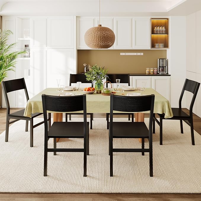Feonase Dining Chairs Set of 6, Modern Kitchen Chairs with Ergonomic Backrest, MDF Board and Metal Legs, Dinner Chairs for Dining Room, Kitchen and Living Room, Easy Assembly, Black