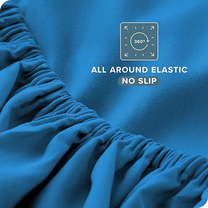 Bare Home Split Head Flex King Sheet Set - 1800 Ultra-Soft Microfiber Bed Sheets - Double Brushed Deep Pockets Easy Fit - 4 Piece Set - FlexTop King Bedding Sheets (Split Head Flex King, Medium Blue)