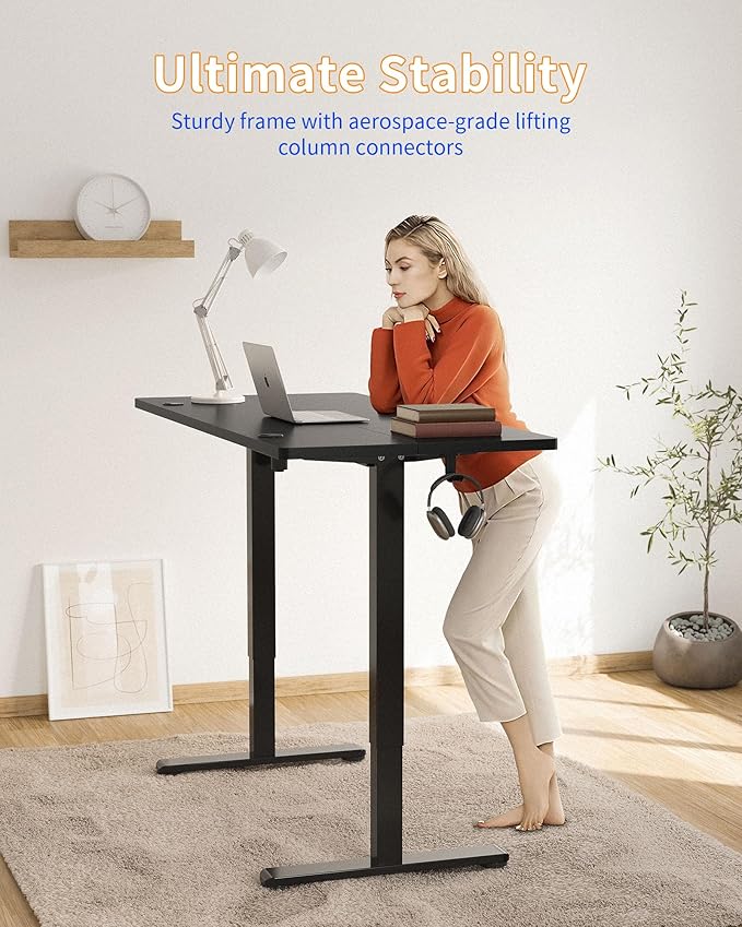 YIHAYO Electric Standing Desk, 63 x 24 Inches Stand Up Desk with Splice Board, Adjustable Height Desk, Computer Desk for Home Office, Black Frame/Black Top