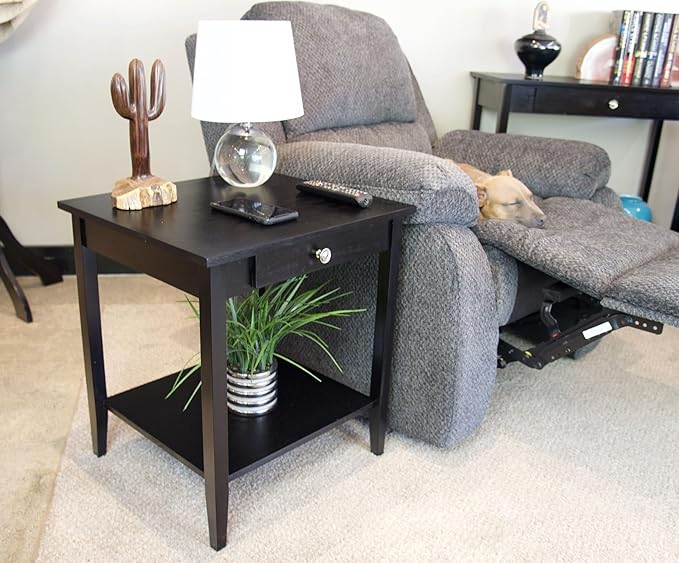 2-Tier Solid Acacia End Table w/Drawer