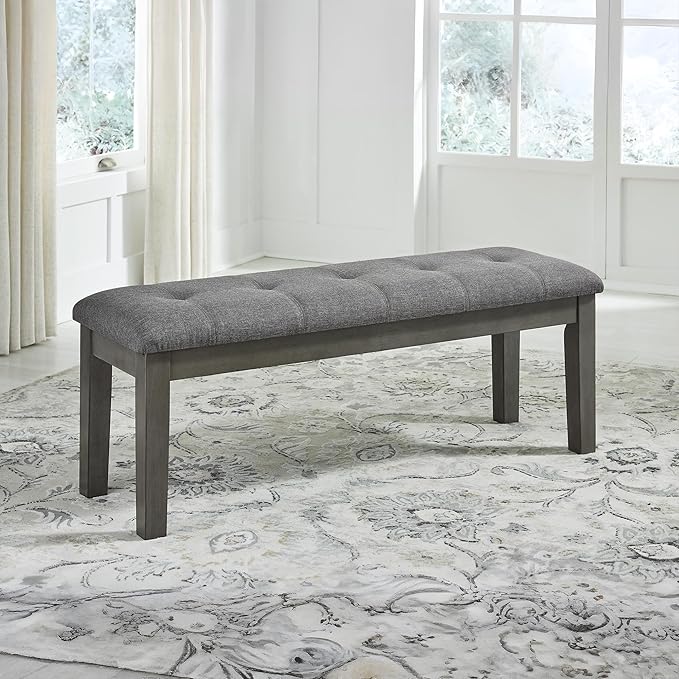 Signature Design by Ashley Hallanden Rustic Tufted Upholstered Dining Room Bench, Gray