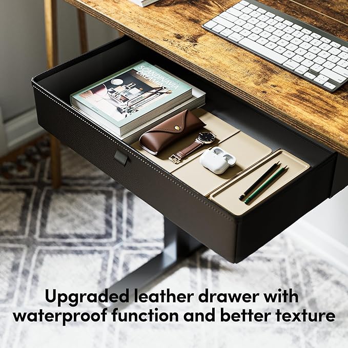 BANTI 55x24 Inches Electric Standing Desk with Drawer, Adjustable Height Sit Stand Desk, Stand Up Home Office Desk, Ergonomic Computer Desk, Rustic Brown