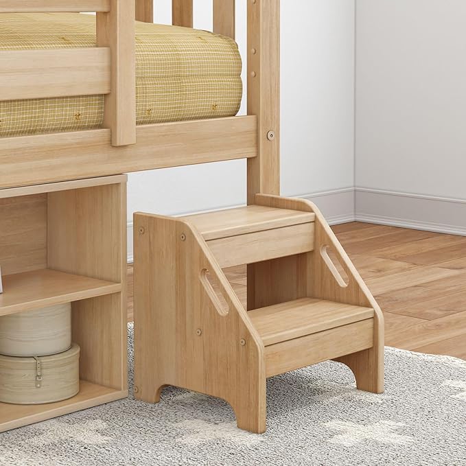 Max & Lily Soren Ultra Low Loft Bed, Twin Bed Frame for Kids with Bookcase, Blonde