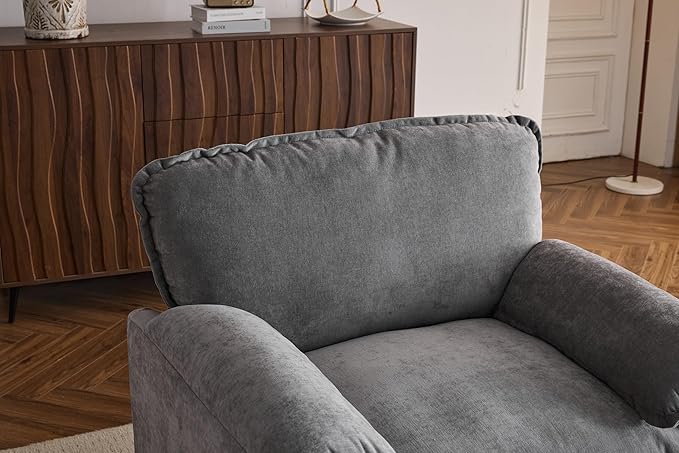 Ball & Cast 38" Oversized Chenille Lounge Chair,Reading Armchair with Thick Comfort Cushions,High Back Support & Wide Seat,Perfect Accent Chair for Modern Living Room,Bedroom,Grey