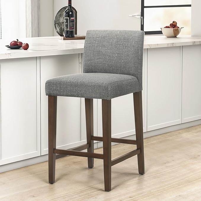 CHITA Counter Height Bar Stools Set of 3, 27" H Seat Height Upholstered Barstools, Fabric in Fog Grey