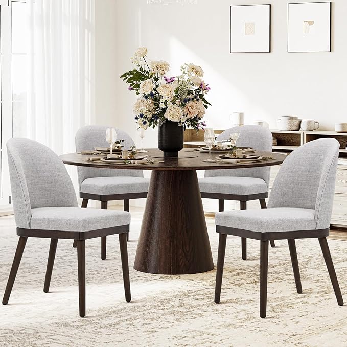 COLAMY Upholstered Dining Chairs Set of 4, Wooden Kitchen Chairs with Open Back, Modern Dining Room Chairs with Wood Frame, Dinner Side Chairs for Dining Room Kitchen Restaurant, Dark Grey