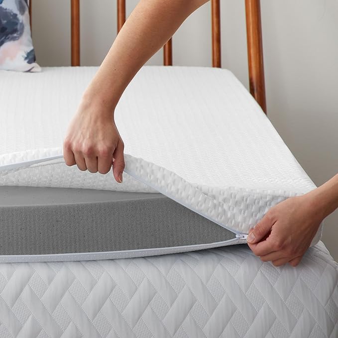 Lucid 4 Inch Bamboo Charcoal Topper and Lucid Zippered Enclosure Mattress Topper Cover, California King