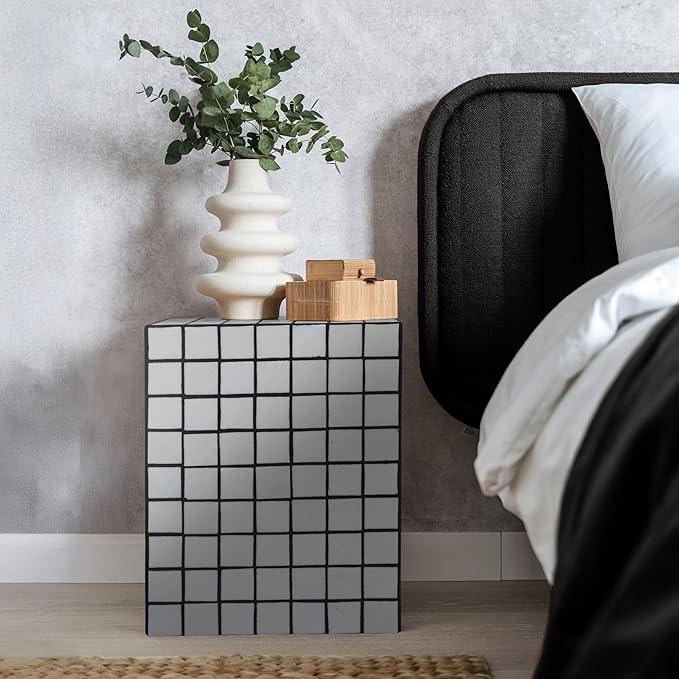 JONATHAN Y END2000G Callista 18" Modern Bohemian Ceramic Tiled Rectangle End Table, Side Table, Accent Table for Living Room, Bedroom, White/Black