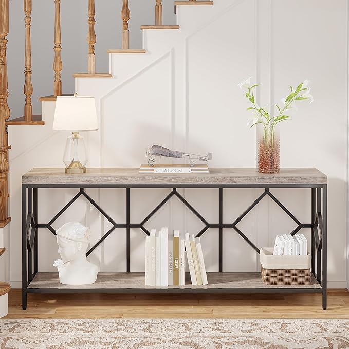 Tribesigns 71 Inch Extra Long Sofa Table, Narrow Long Sofa Console Tables Behind Couch Table with Open Storage Shelf
