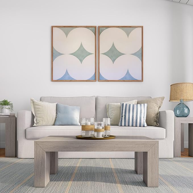 Plank+Beam Modern Rectangular Coffee Table, 40", Rectangle Coffee Table for Living Room, Mini Center Tables for Small Spaces, Small Living Space Tea Table, Seashell Wirebrush