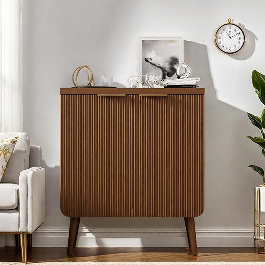 23.6" Sideboard Cabinet with 2 Doors, Modern Buffet Cabinet with Adjustable Shelf, Dining Room Sideboard, Fluted Buffet Sideboard for Living Room, Hallway, Entryway, Walnut