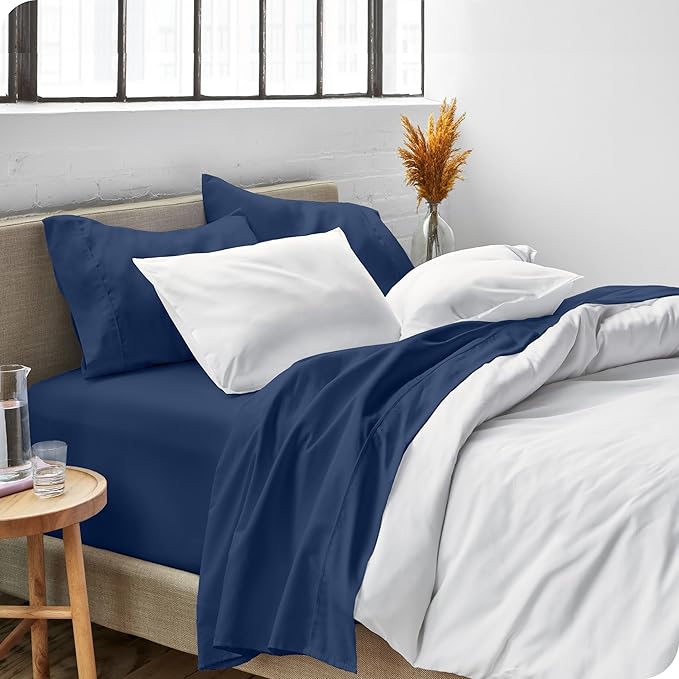 Bare Home Queen Sheet Set - Luxury 1800 Ultra-Soft Microfiber Queen Bed Sheets - Double Brushed - Deep Pockets - Easy Fit - 4 Piece Set - Bedding Sheets & Pillowcases (Queen, Dark Blue)