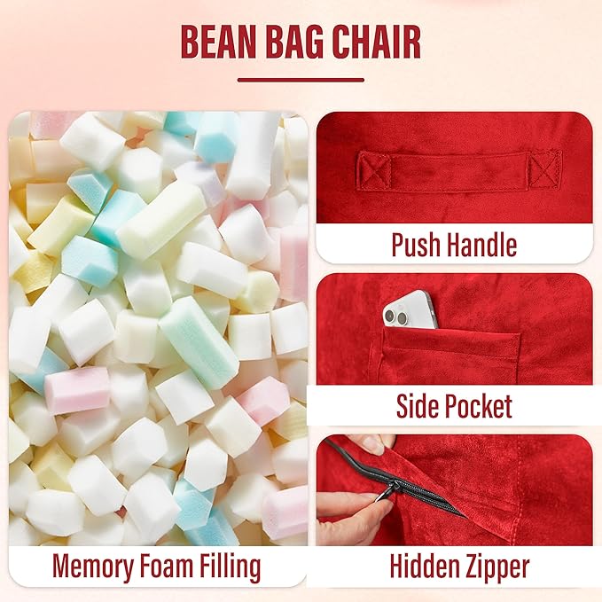 HABUTWAY Bean Bag Chair: Giant 6' Memory Foam Furniture Bean Bag Chair with Microfiber Cover - 6Ft,Red