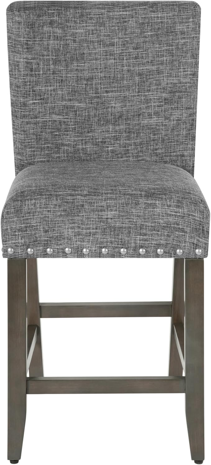 Homepop Home Decor | Nailhead Trim Counter Height Bar Stools | 24 Inch Bar Stools | Decorative Home Furniture (Slate Gray)