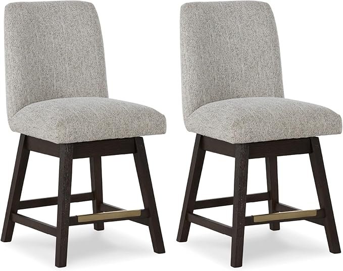 Signature Design by Ashley Burkhaus Urban Counter Height Upholstered Swivel Bar Stool with Footrest, Set of 2, Beige & Dark Brown
