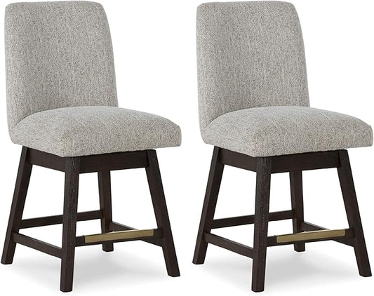 Signature Design by Ashley Burkhaus Urban Counter Height Upholstered Swivel Bar Stool with Footrest, Set of 2, Beige & Dark Brown