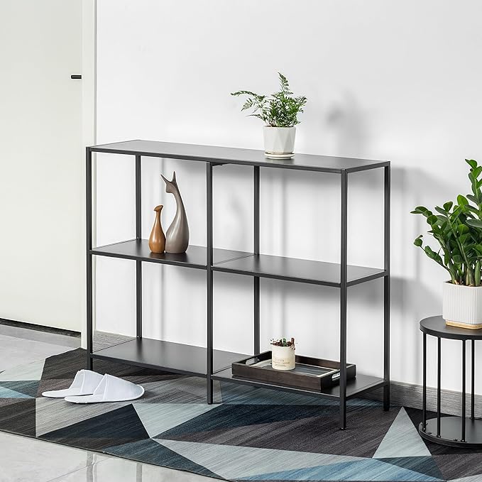 HDANI 39.4 Inch Metal Console Table with 3 Tier Strage Shelves,Narrow Entryway Table,Modern Sofa Tables for Entryway, Living Room,Bedroom,Black