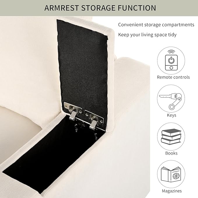 133.9 Inch Modular Convertible Sectional Sofa with Storage, USB Ports, Wireless Charging & Built-in Speaker in Arm, L-Shaped Upholstered Sleeper Couch for Living Room Office, Beige