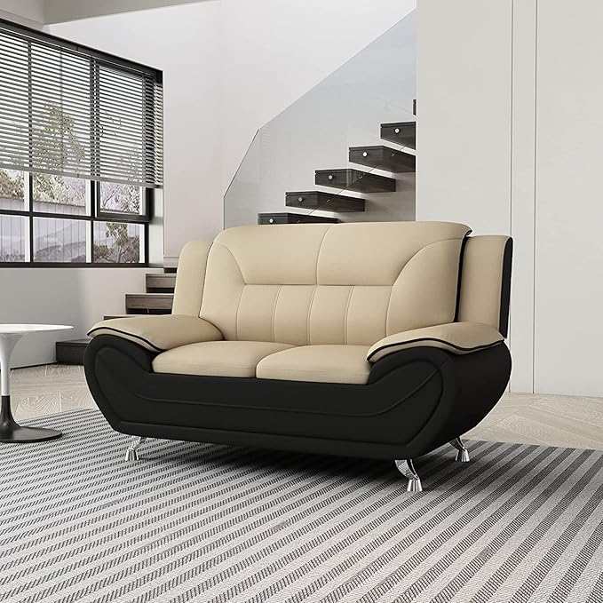 Container Furniture Direct Michael Sofa and Loveseat, Camel/Black