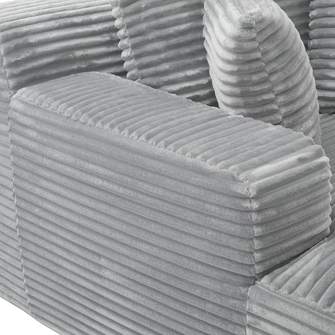 Oversized Chaise Daybed Lounge Sleeper Chair Sofa Bed Indoor, Fluffy Corduroy Upholstered Sleeper Recliner Sofabed Full Foam Boneless Cloud Sofabed W/3 Pillows for Home/Apartment Living Room Bedroom