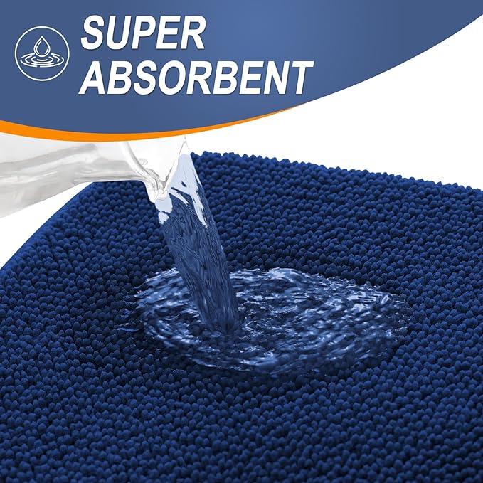 OLANLY Thick Memory Foam Bath Mat Rug 36x24, Extra Soft Absorbent Bathroom Rug, Quick Dry Bath Mats, Non-Slip, Machine Washable Carpet for Bathroom, Tub and Shower, Home Decor Accessories, Navy