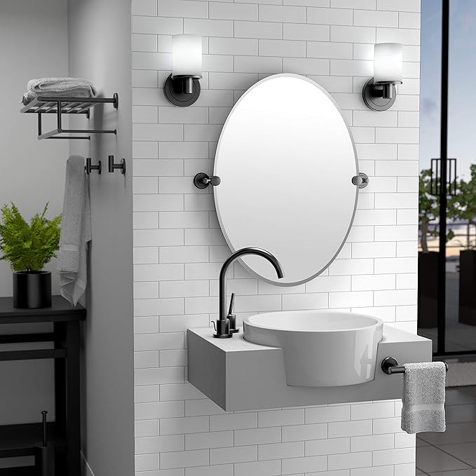 Gatco 4249MXLG Latitude II Large Oval Mirror Matte Black, 32 H x 28.5 W
