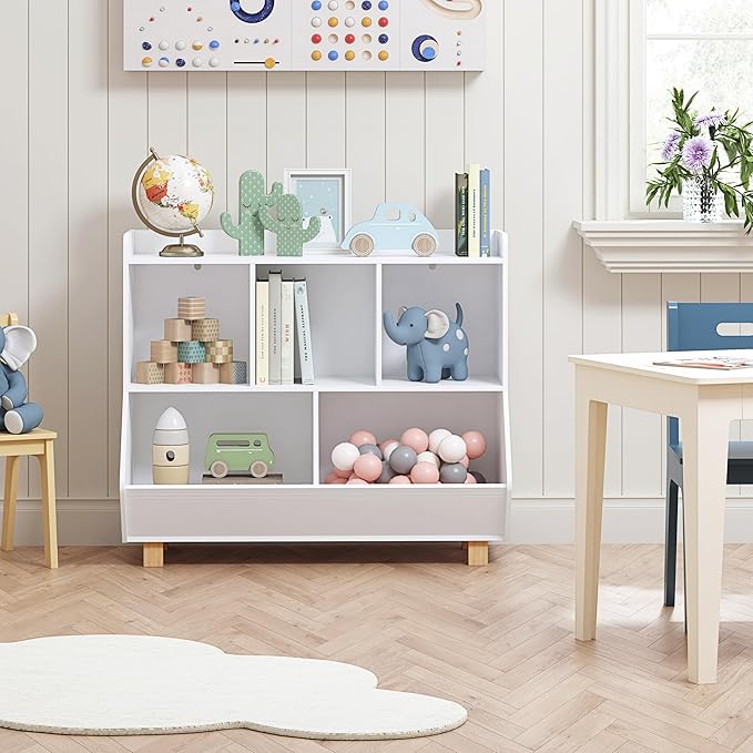 UTEX Toy Storage Organizer, Kids Bookshelf and Toy Storage with Legs, 5 Cube Storage Organizer, Children Bookcase for Kids Room, Living Room, Nursery,White