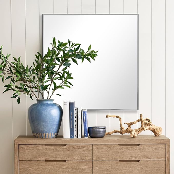 36x36 Inch Black Bathroom Mirror for Wall, Aluminum Frame Rectangle Rectangular Vanity Mirror, Modern Large for Bedroom, Living Room, Horizontal or Vertical