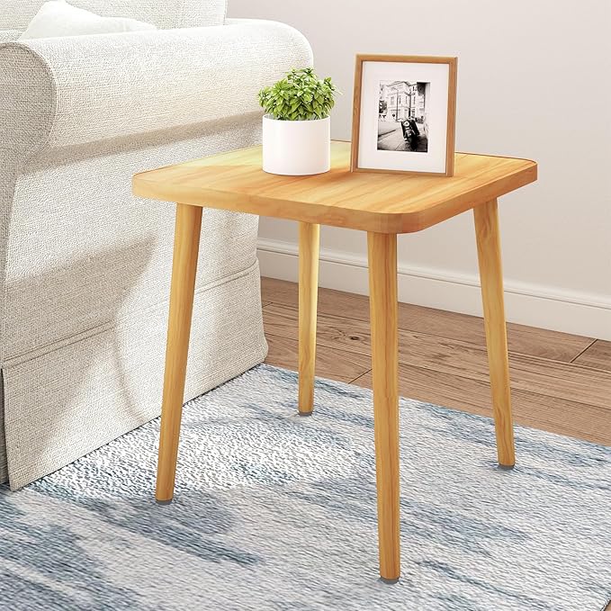Simple End Table,Modern Side Table with 4 Solid Wood Sturdy Legs for Living Room,Nightstand Bedside Table for Bedroom Balcony (Natural)