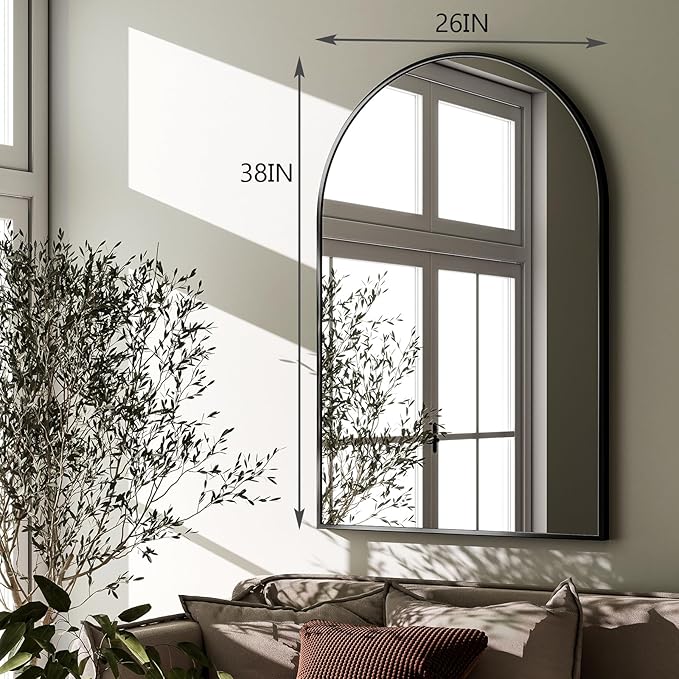 HARRITPURE Arched Wall Mirror – 26"x38" Arch Bathroom Mirror Metal Frame Vanity Mirror for Bedroom, Entryway Dresser Decor, Black